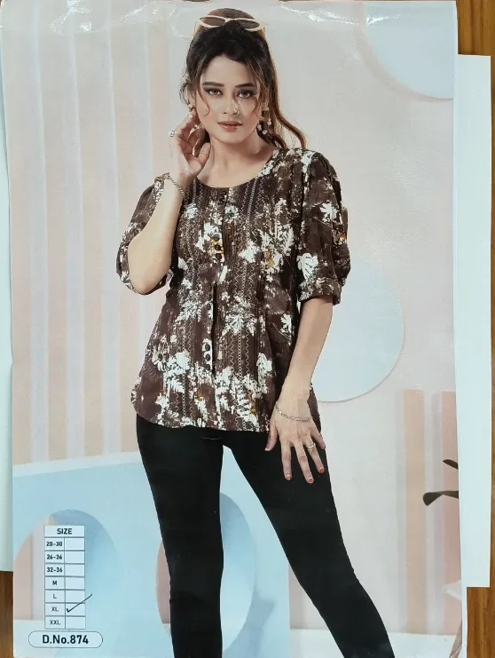 Printed Round Neck Top Short Kurtis