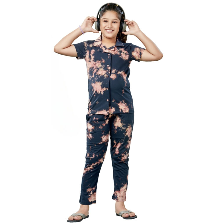 Lyca Girls Tie & Dye Collar with Pocket Pant Set